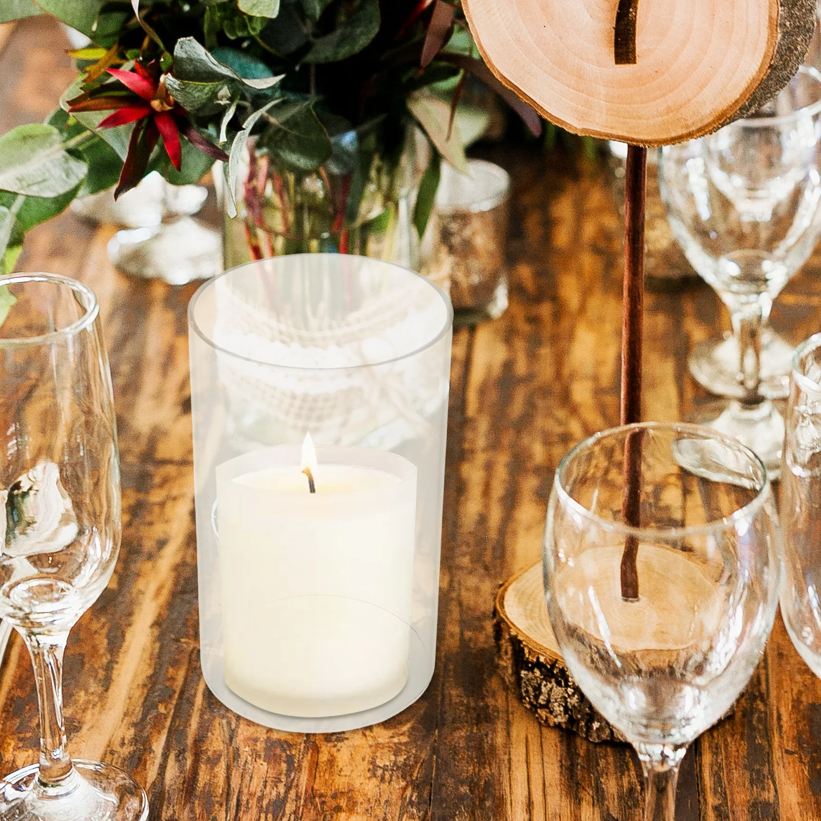 

Glass Hurricane Candleholder Clear Chimney Shade Tube Protective Cover for DIY Decorative Centerpiece Ambient Lighting