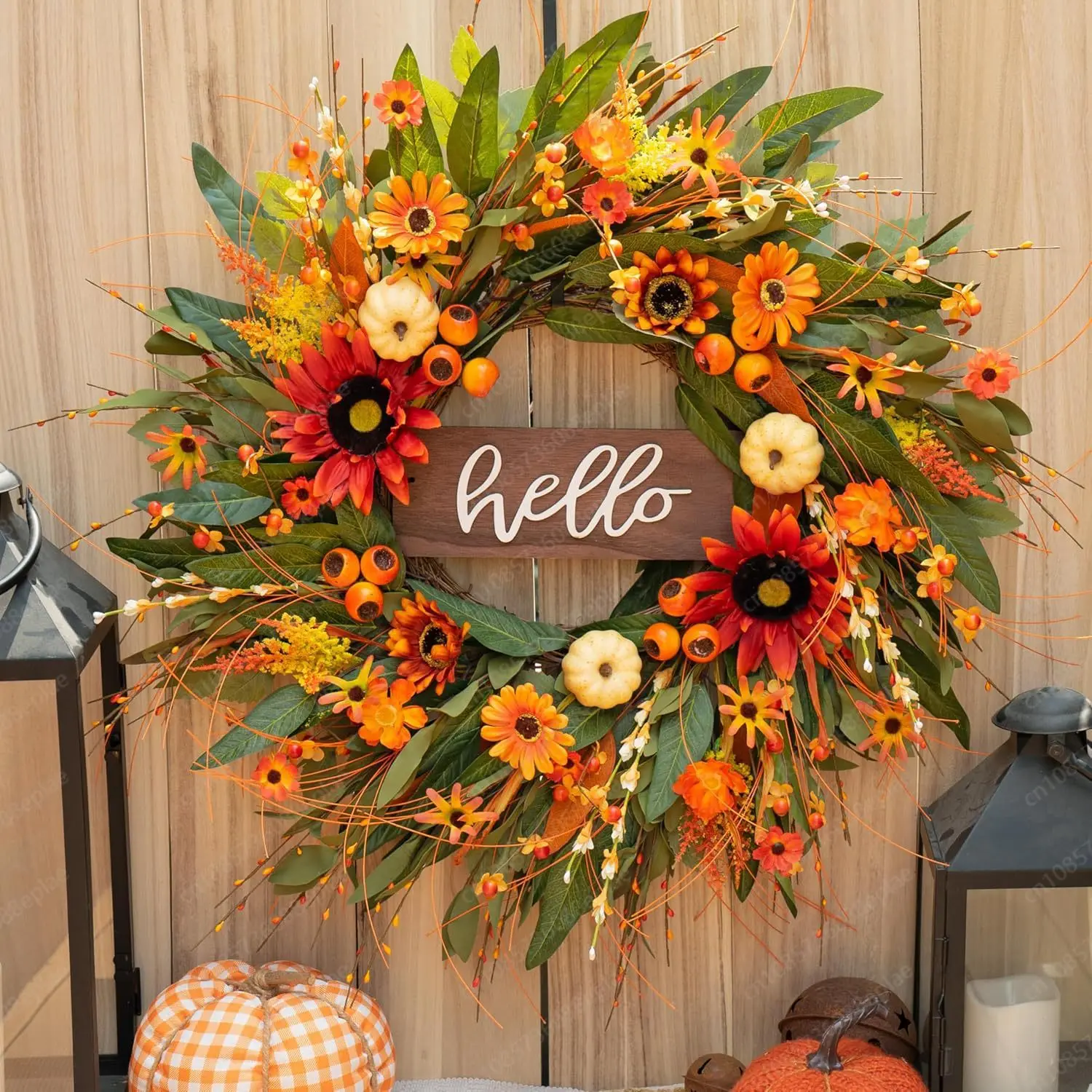 秋の収穫メロン-新しいリース-秋の収穫の風景-カボチャ-ひまわりの装飾