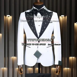 Elegant Men's Suits For Wedding Beaded Lapel White Jacket With Black Pants 2 Pieces Formal Groom Man Tuxedo Tailore-Made Dress