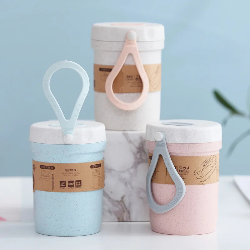 300ML Coffee Cups with Lids Portable Cute Leakproof Reusable Tea Juice Soap Mugs Food Thermal Jar Wheat Straw Travel Drinkware