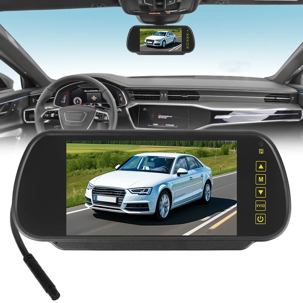 Reverse Priority Car Rearview Mirror Display HD Video Support 7 Inch Screen 12V/24V LED Rearview Monitor Auto Parking Assist