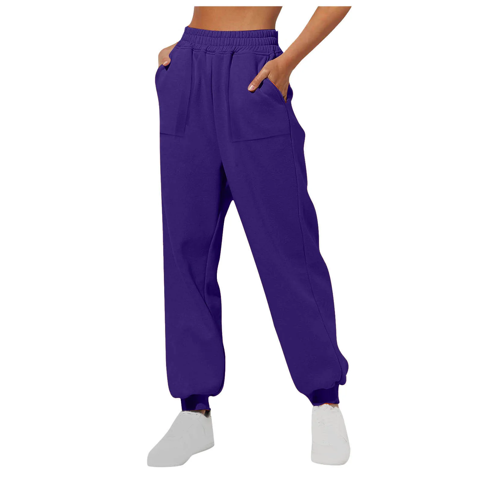 

Sport Style Elastic Waist Cargo Sweatpants Casual Solid Women Basic Sweatpants Plus Size Loose Straight Leg Pants Daily Pants