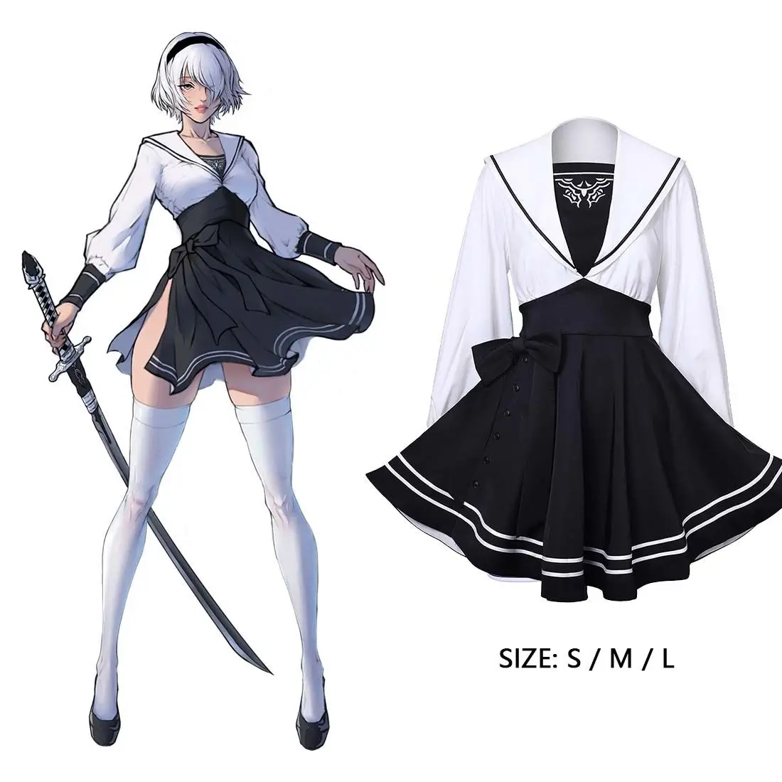 Nier Automata ملابس تأثيري للنساء ، Yorha Sailor Suit ، ملابس مثيرة ، لعب الأدوار ، الفتيات ، حفلة الهالوين ، فستان فاخر