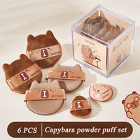 6PCS Capybara Powder puff Set Box Wet And Dry Use Mini Fingertip Powder Puff Soft Skin-friendly Flocking Air Cushion
