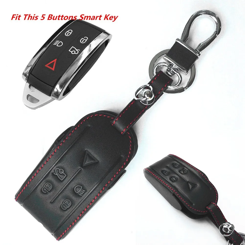 

Accessories Key Case Black Key Chain Leather Parts Replacement Smart 5 Buttons Fob For JAGUAR XF XK XKR Useful