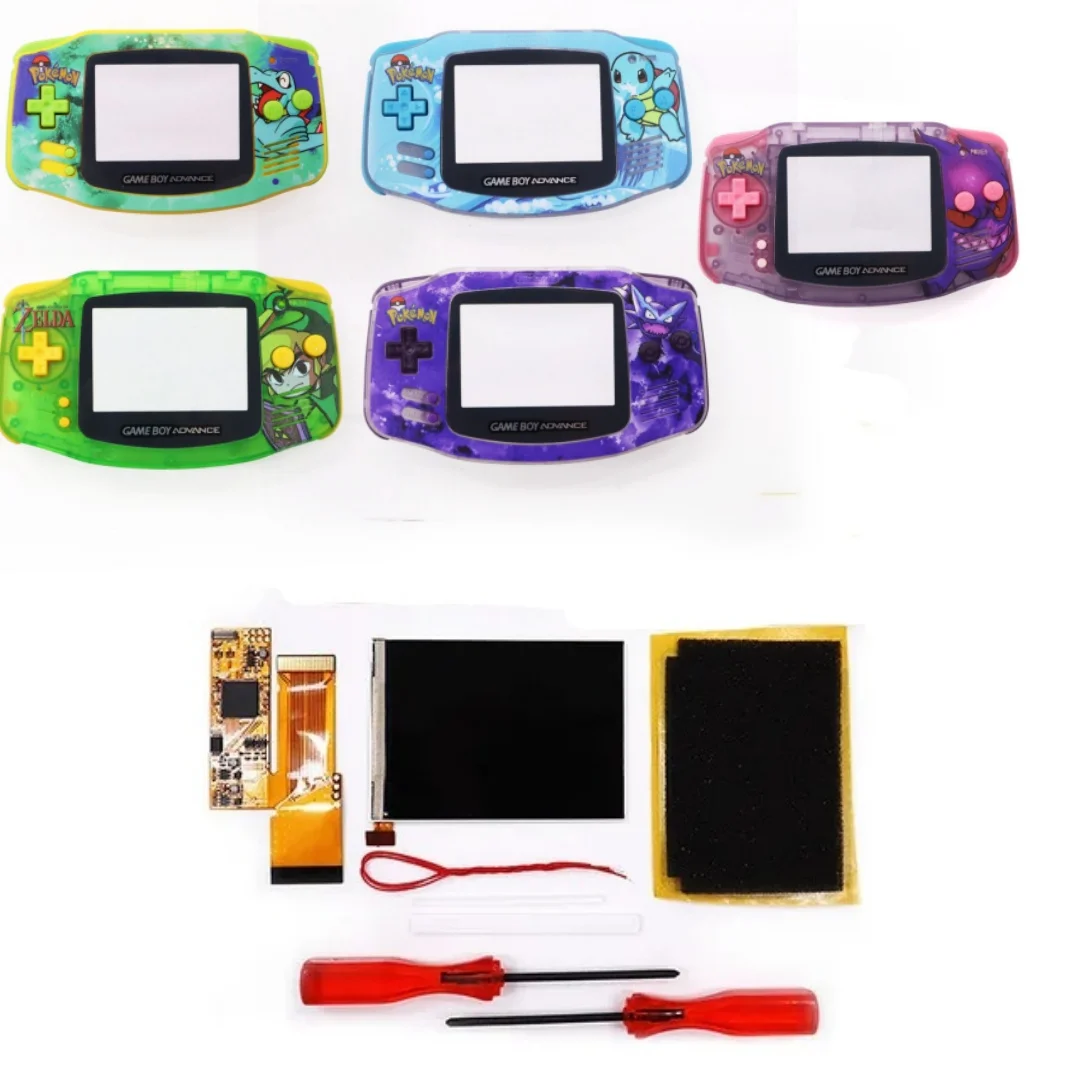 

HISPEEDIDO UV printing IPS GBA LCD Screen 10 Levels High Brightness Backlight For Game boy Advance V2 Screen with housing