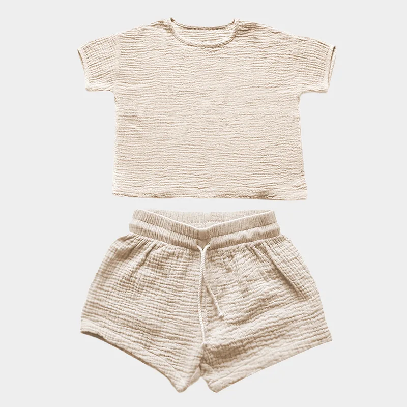 Baby Linen T Shirts and Pants Set 100% Cotton Kids Summer Spring Short Sleeve Children Casual Classic Outifits