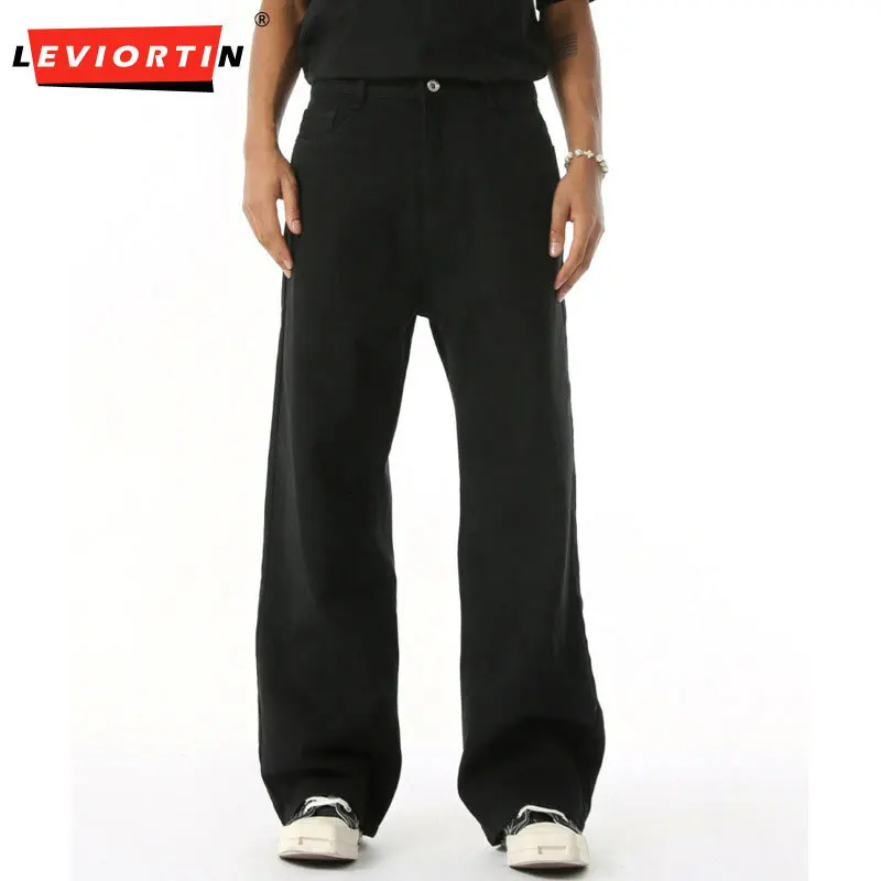 

Men's Korean version versatile casual loose elastic waist straight leg basic style multi-color fashionable simple jeans