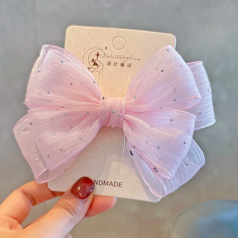 1PC New Princess Korean Silver Dot Big Bow Girls Hairpins Children Cute Headwear Hairgrip Hair Clips Barrettes Hair Accessories