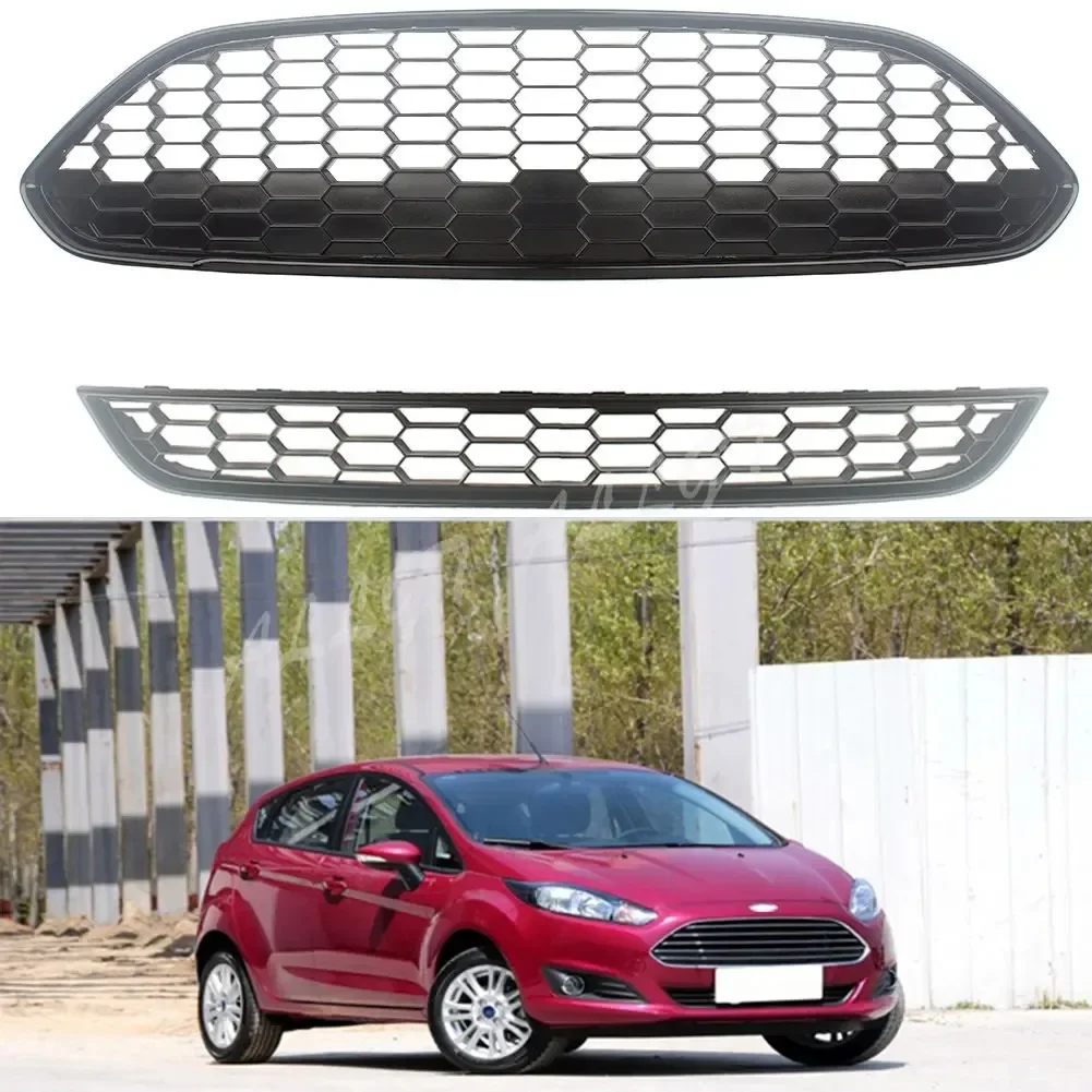 Front Center Honeycomb Mesh Grille fit for Ford Fiesta  2013 2014 2015 2016 Hatchback Sedan ST Style European Version