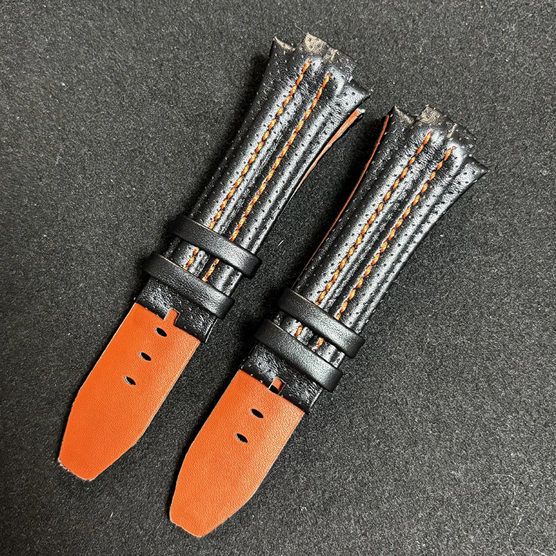 Para seiko sportura snl029p2 snl021p1 sna595p2 snl017p1 pulseira 27x15mm boca convexa pulseiras de relógio de couro genuíno