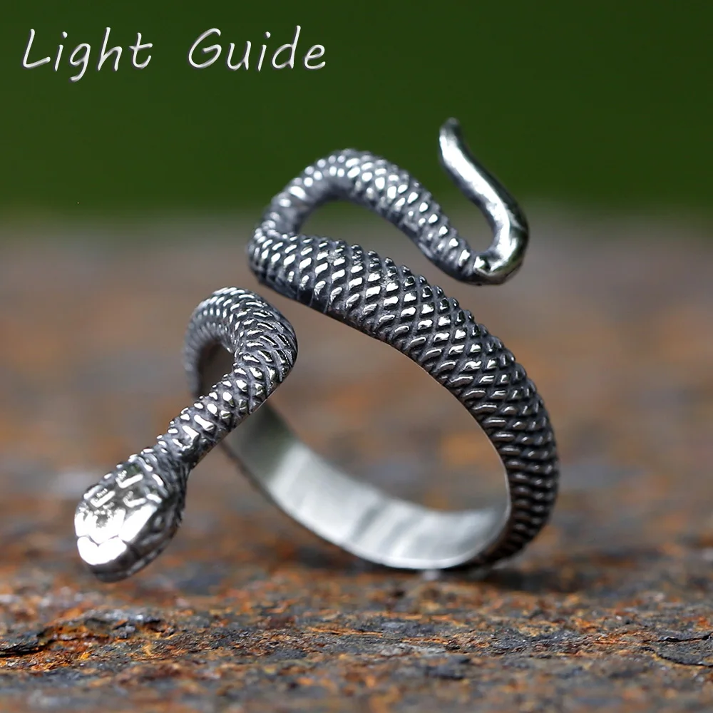 New Fashion 316L Stainless Steel Viking Rattler Snake Ring Punk Cool Gothic Women Men Unisex Serpent  Jewelry free shipping