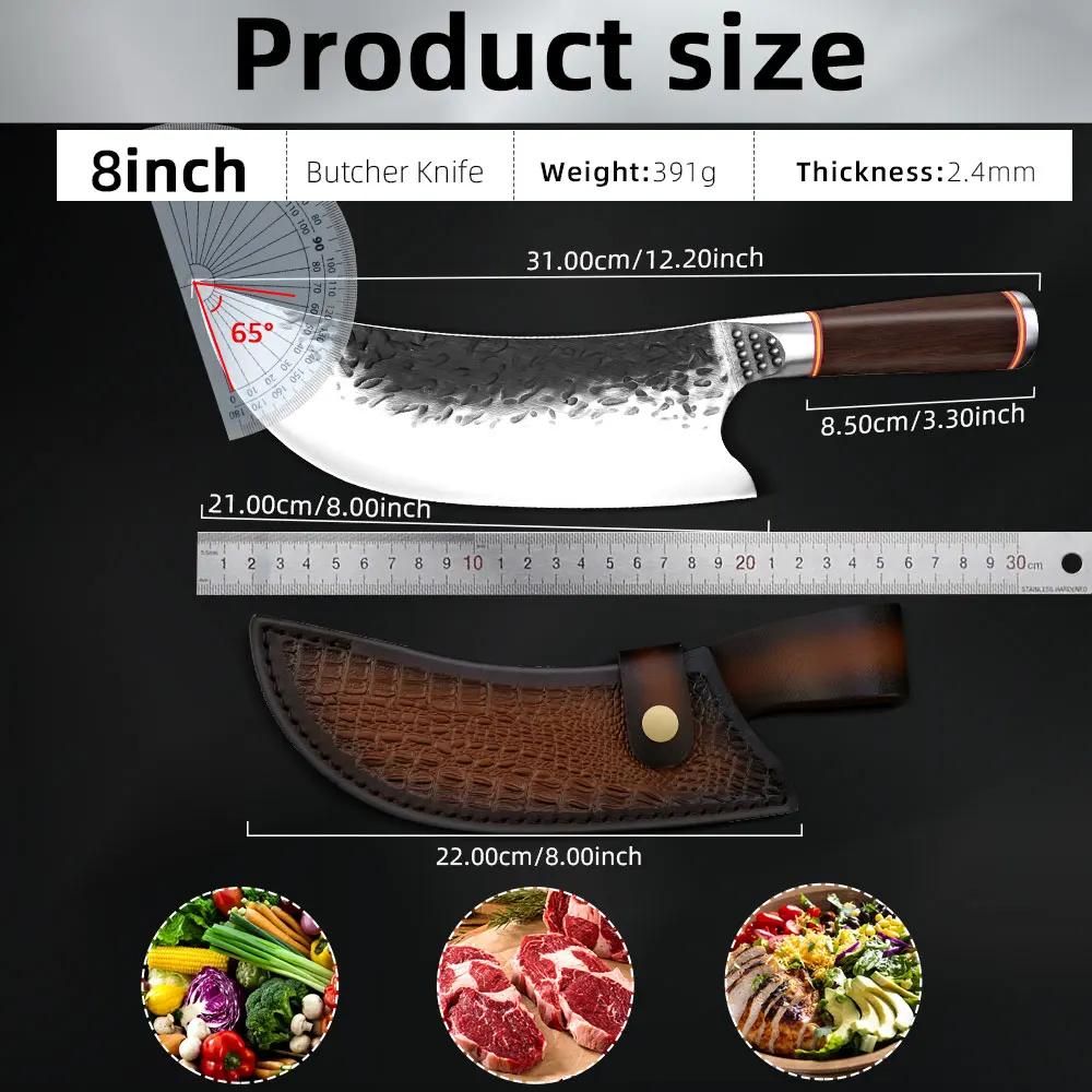 Chef Butcher Knife High Carbon Steel Handmade Forged Kitchen Knives Chinese Chop Cleaver Knife Cooking Tool With Wood Handle