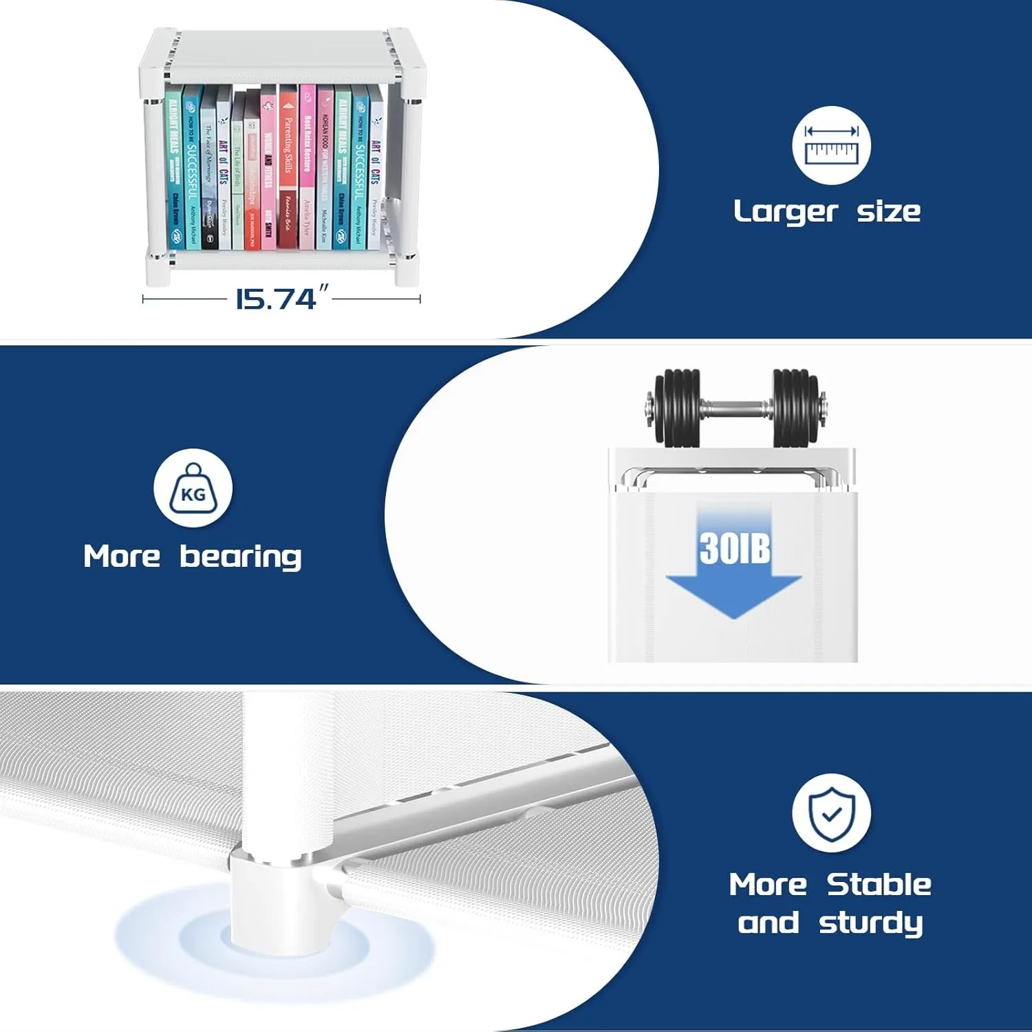 رف الكتب، منظم تخزين 15 مكعبًا، منظم رف الكتب، رف خزانة الكتب الطويل، حافظات/أرفف الكتب، أبيض #3