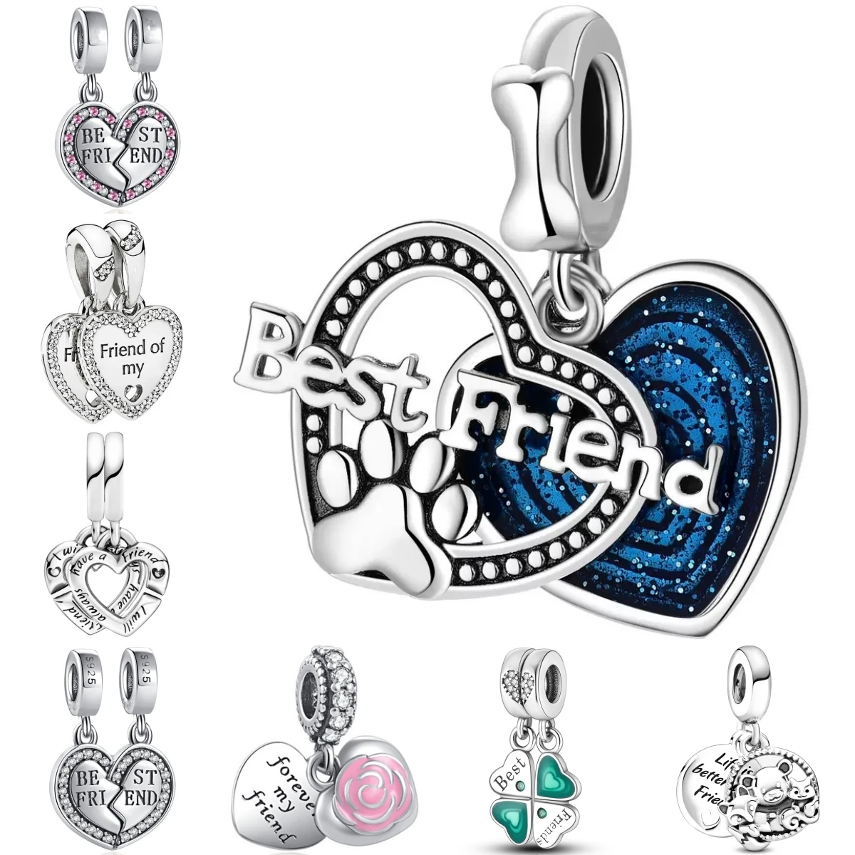 

Новый красивый серебряный кулон «Лучший друг» с четырьмя лепестками клевера, подходит для оригинального браслета «сделай сам», ожерелье, модные аксессуары, подарок