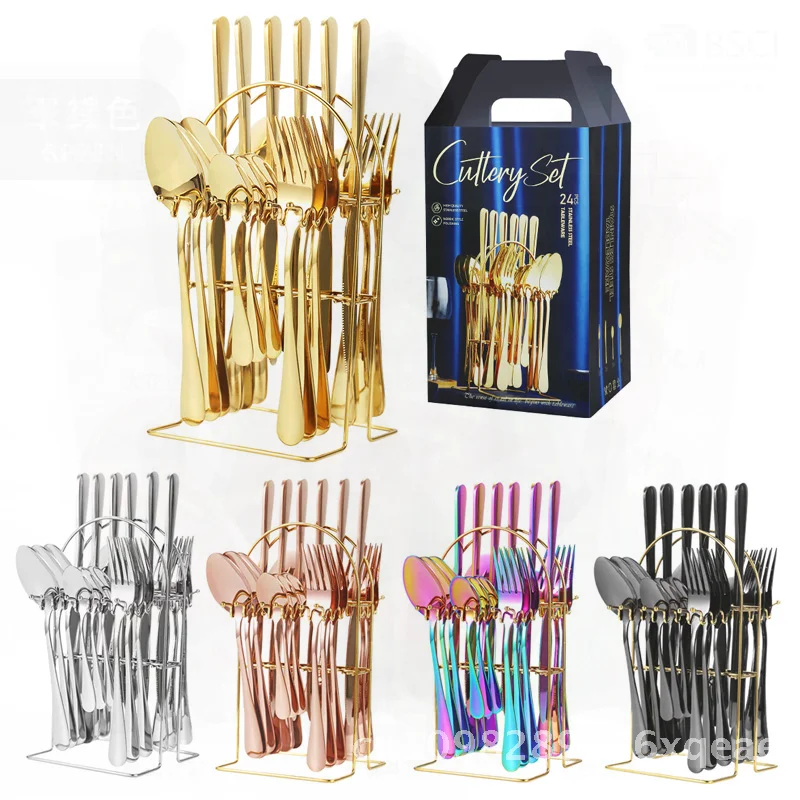 

Amazon Набор столовых приборов из нержавеющей стали из 24 предметов с подарочной коробкой — легкий роскошный набор столовых приборов в стиле вестерн, ножей для стейка, вилок, ложек для домашнего использования