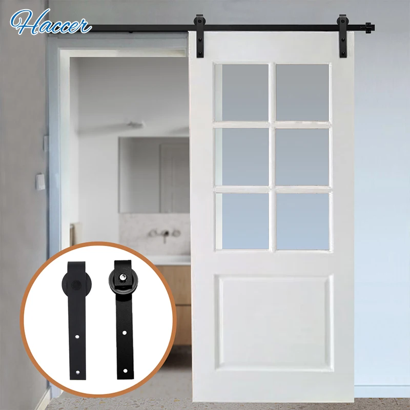 Imagem -03 - Deslizando Kit Faixa Porta Celeiro Hardware J-shaped Top Sistema Montado Cabides Madeira Preto 4-9.6ft