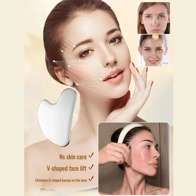 1Pcs Stainless Steel Gua Sha Scraper Massager For Face Neck Body Guasha Massage Tool Facial Skin Care Guasha Board Face Massager