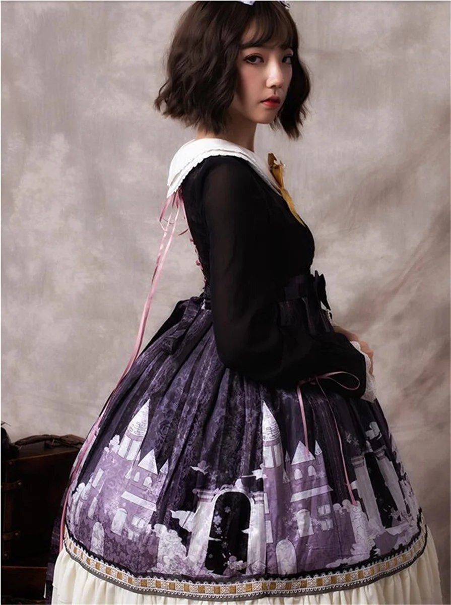 Lolita Style Lolita Teens Girls manica lunga OP Dress Cos Lolita Retro Gothic Dark Print Princess Dress Loli Party Vestidos