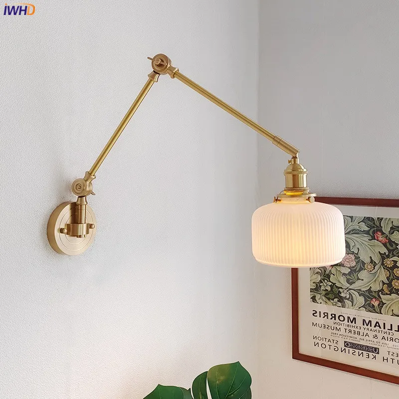 iwhd lampada de parede led de cobre ceramica esquerda e direita girar para cima e para baixo braco longo luz de parede wandlamp iluminacao 2023 01