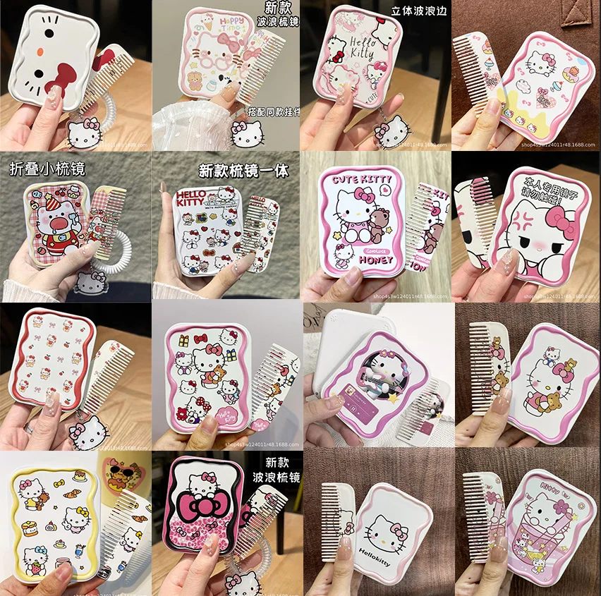 

Аниме-зеркало Hello Kitty для девочек, складное, портативное, для макияжа, аксессуар для принцесс, зеркало-игрушка для студентов, подарок