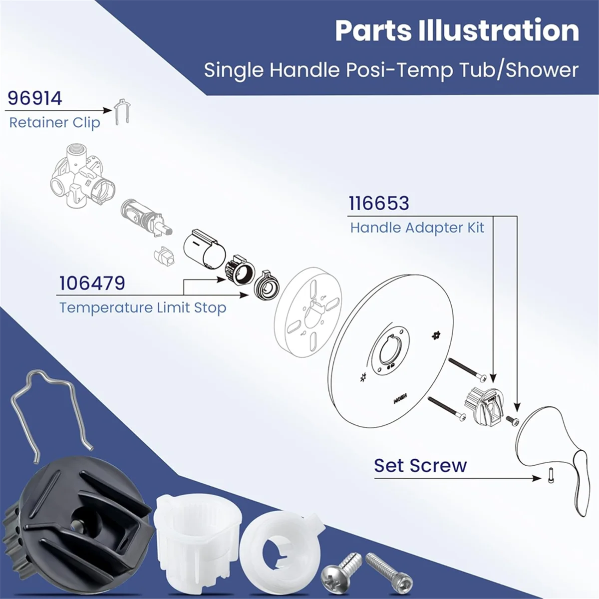 

ABYA Shower Handle Adapter Kit Replacement for 116653, for Single Handle Tub/Shower Faucet Valve