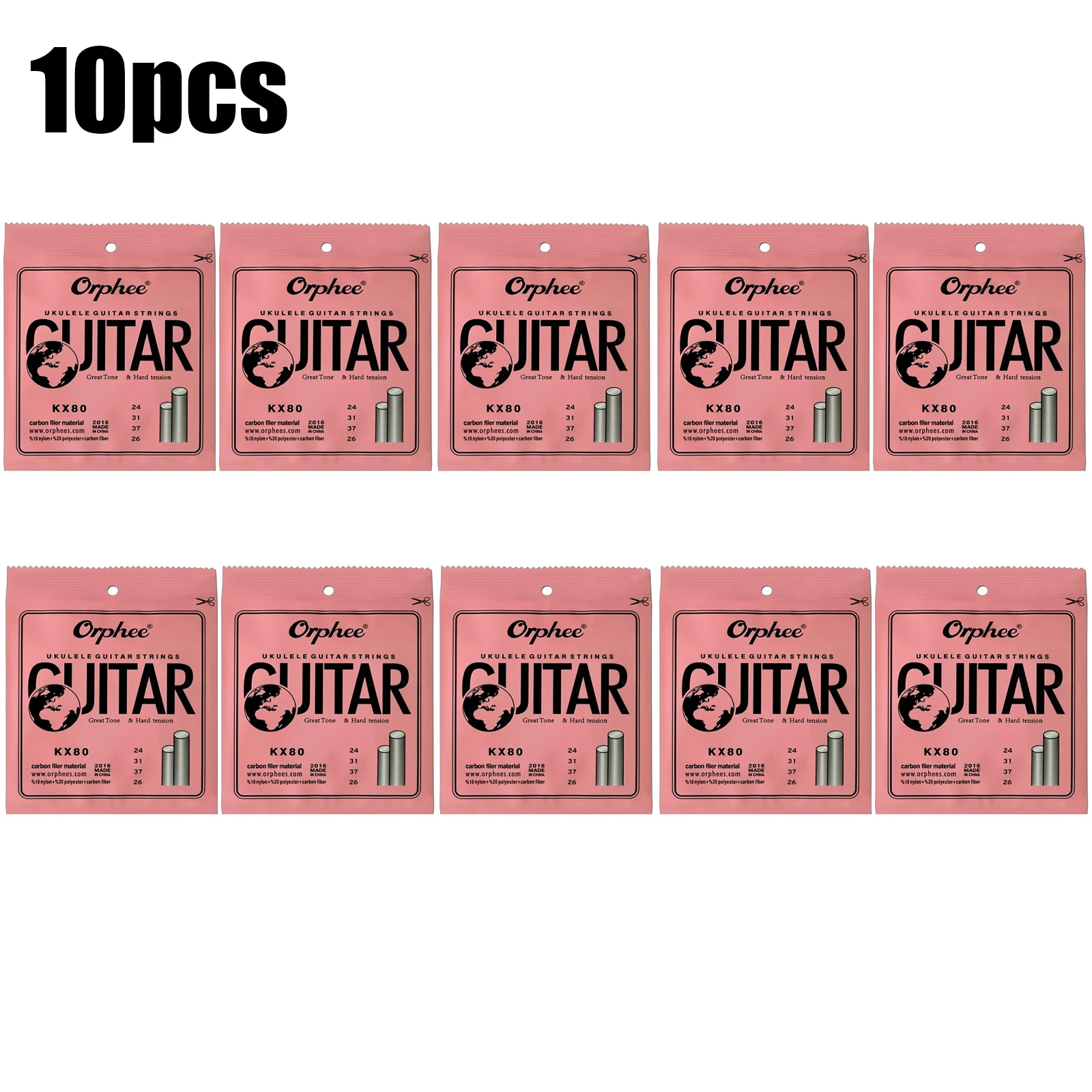 Orphee KX80 Ukulele-snaarset, nylon met koolstofvezel, 4 snaren, 1/10 set, Hawaii-gitaaraccessoires en -onderdelen voor gebruik op het podium, in de studio en bij opnames.