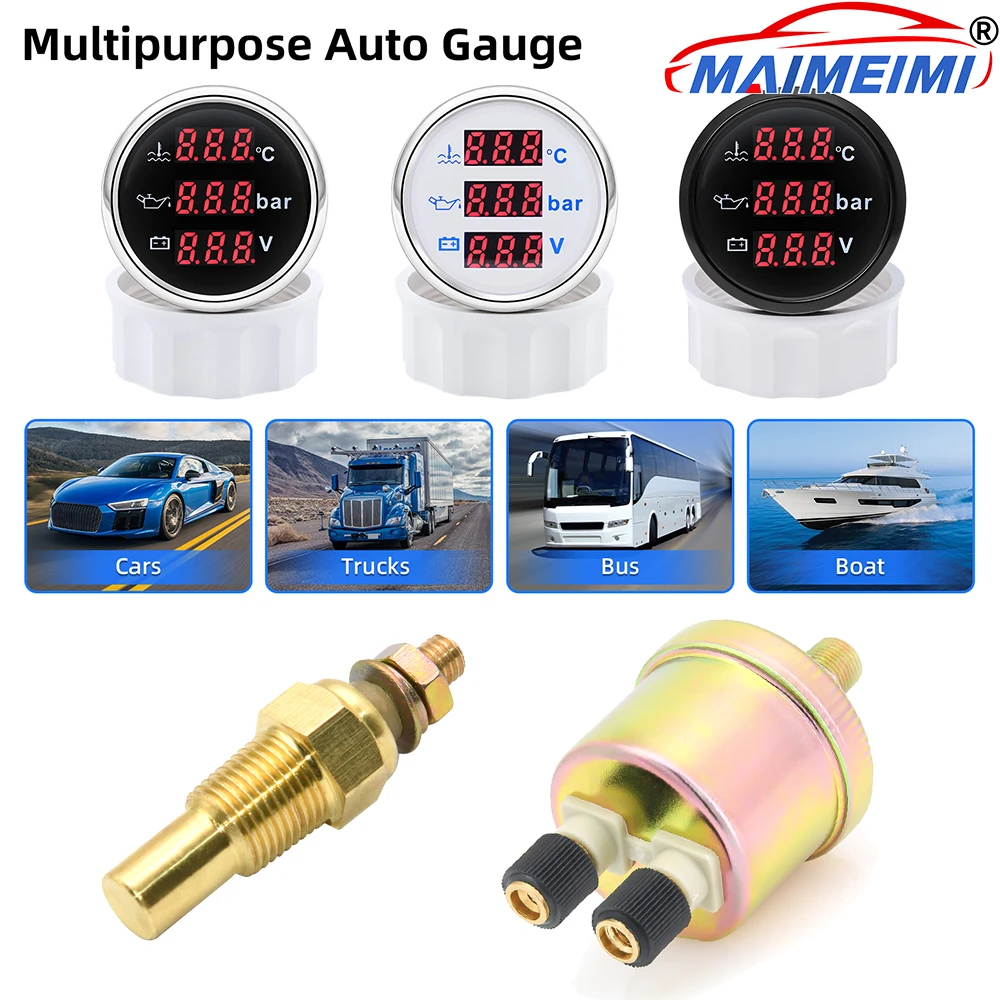 

3 in1 Boat Car Water Temp Meter Gauge Oil Pressure Gauge +Voltmeter Red Backlight With Oil pressure water temperature sensor