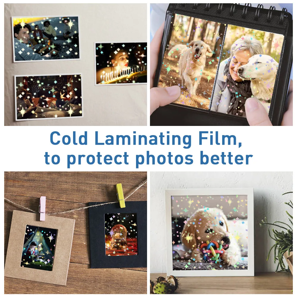 50 Sheets Adhesive Cold Laminating Film A4 Paper Holographic Film Stars Glass Heart Glitter to DIY Color Photo Laminating Film