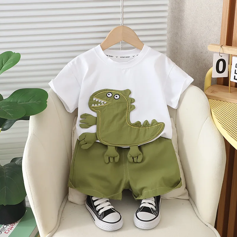 

2024 Korean Fashion Baby Boy Clothes 18 To 24 Months Patch Dinosaur Short Sleeve T-shirts and Shorts Kids Suit Boys Outfit Set