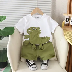 2024 Korean Fashion Baby Boy Clothes 18 To 24 Months Patch Dinosaur Short Sleeve T-shirts and Shorts Kids Suit Boys Outfit Set