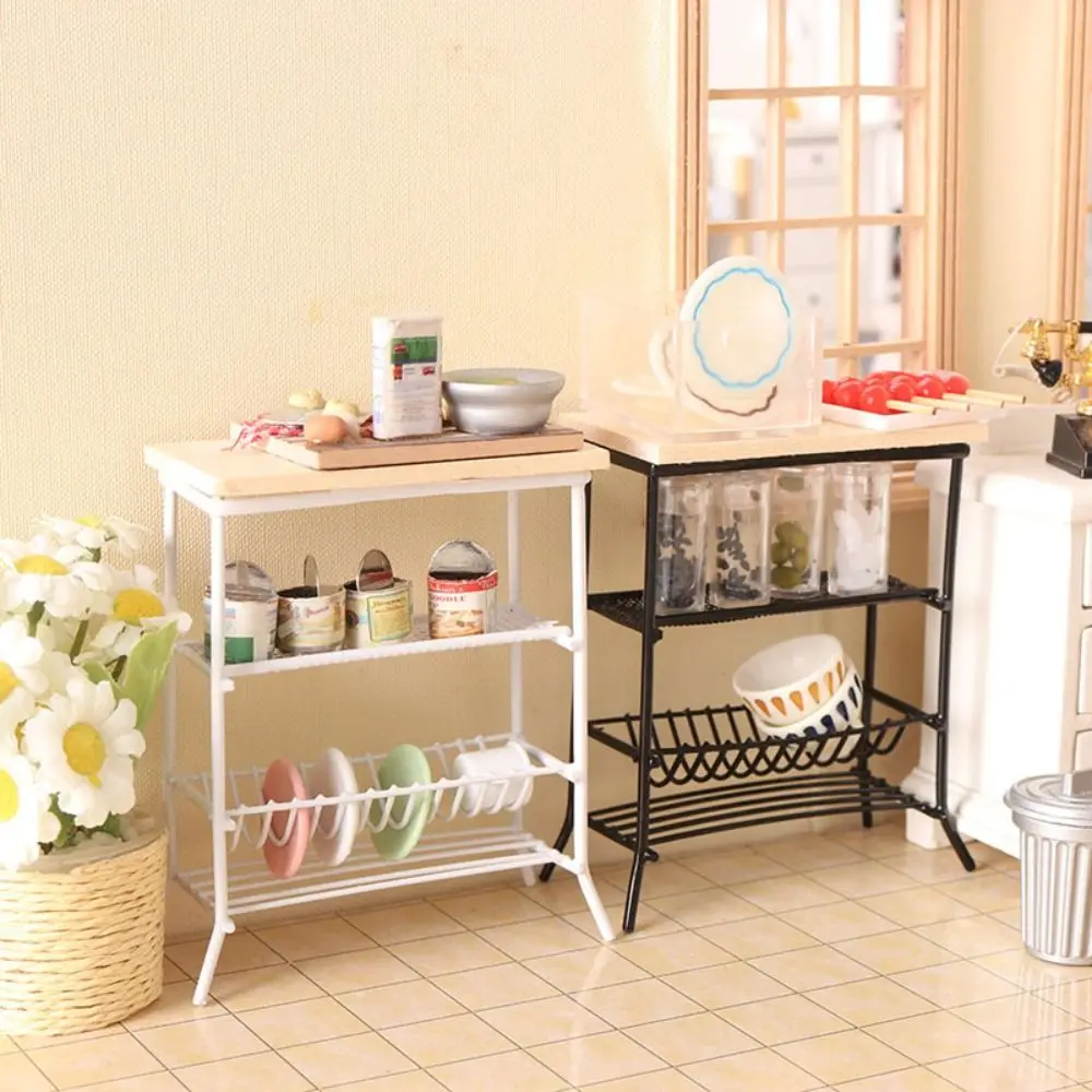 ドールハウス、ディスプレイラック、ミニチュア家具、木材、金属、スタンドシーン、キッチンシーン用の錬鉄製本棚