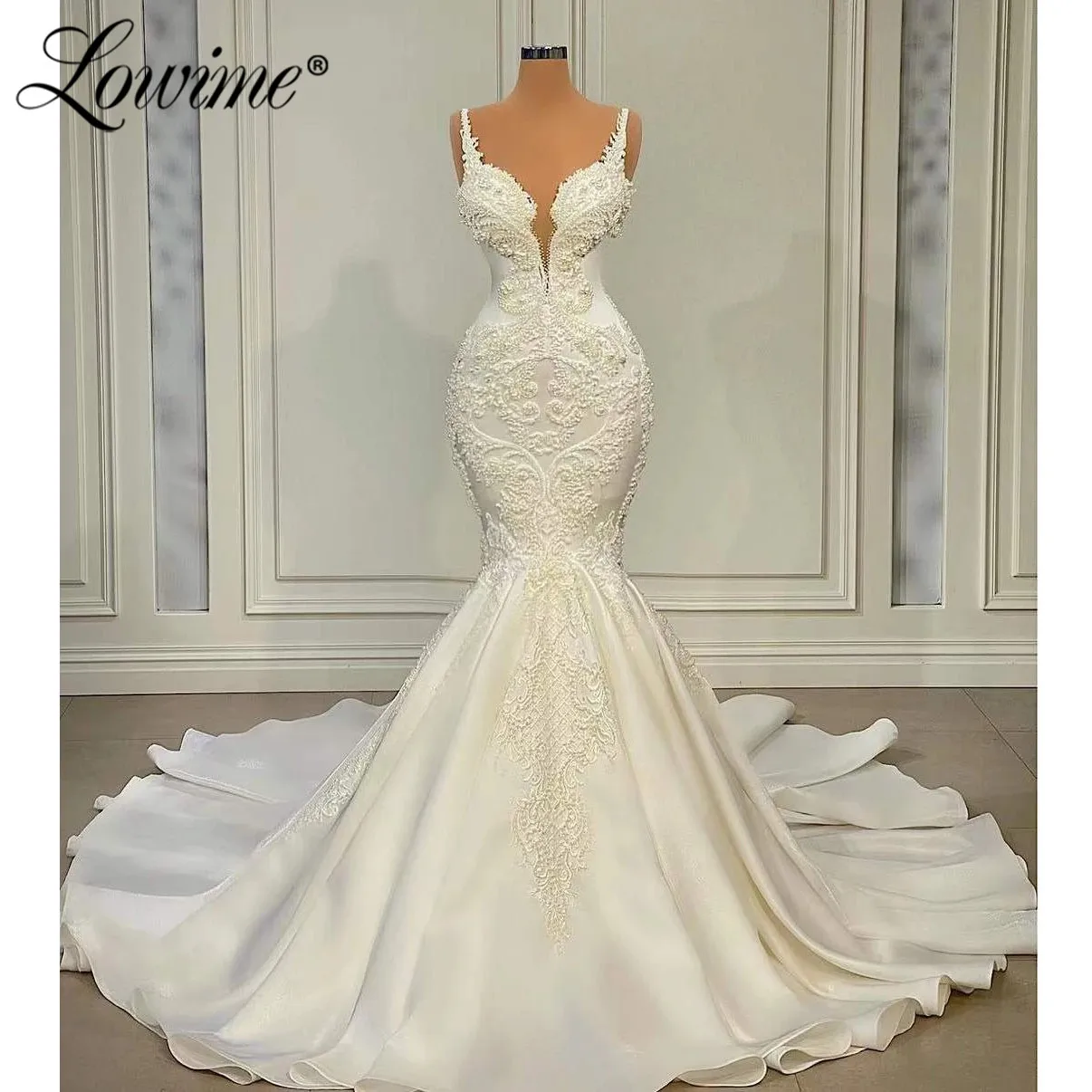 

Arabic Wedding Dresses For Women Robe De Mariée 2022 Mermaid Boho Wedding Dress Bridal Dress Gowns Plus Size With Beaded Pearls