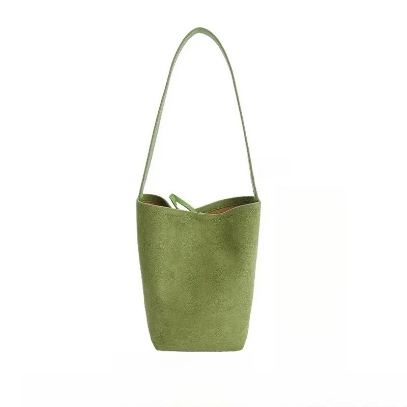 

Retro Niche Underarm Bag for Women 2025 New Trendy Faux Suede Bucket Shoulder Bags Solid Color Simple Commuting Tote Bags