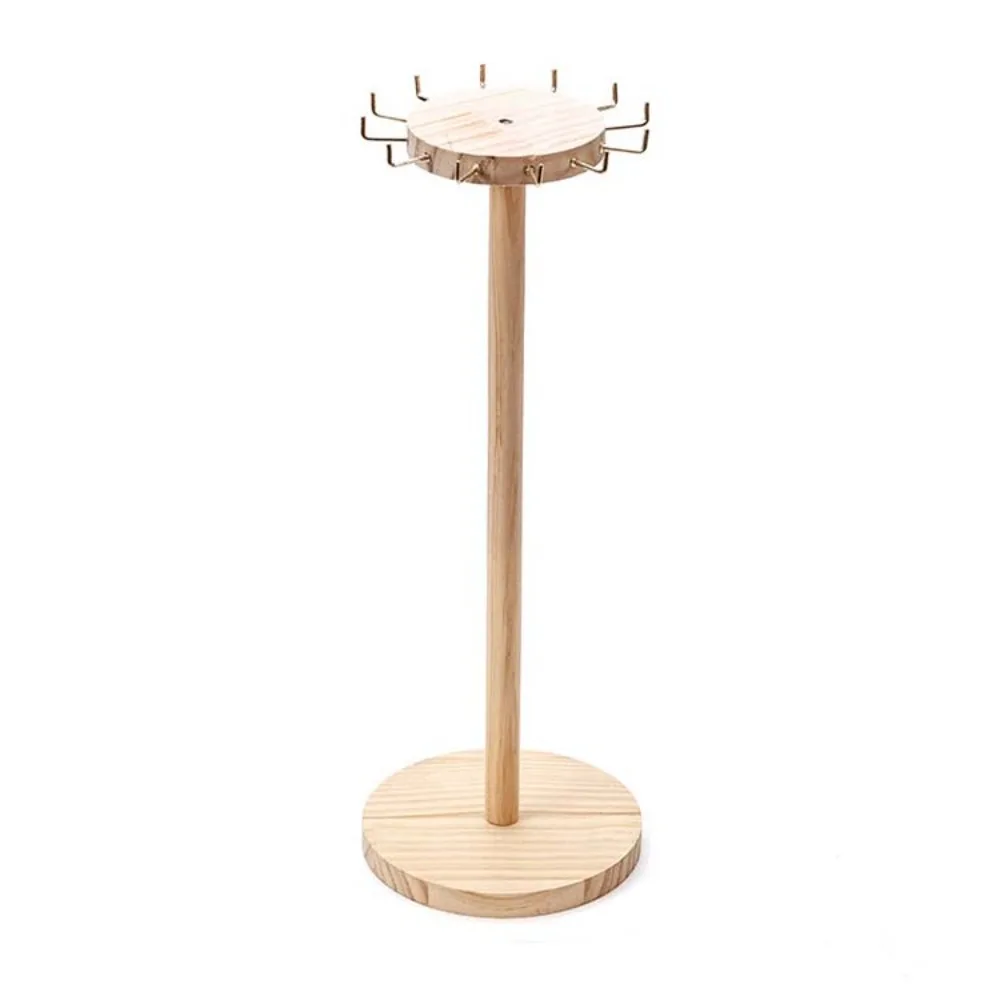 Display Stand Jewelry Organizer Pendant Bracelets Solid Wood Necklace Earrings Holder Round With 12 Hooks Jewelry Storage Rack