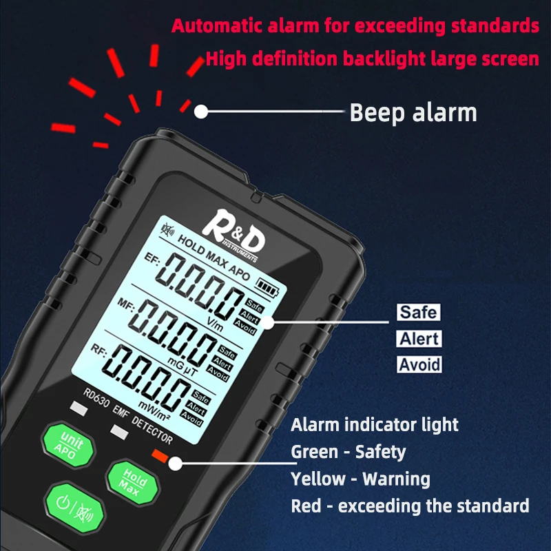 3 in 1 Electromagnetic Radiation Detector Electric Field Magnetic Field RF Detector High Frequency Measuring Instrument