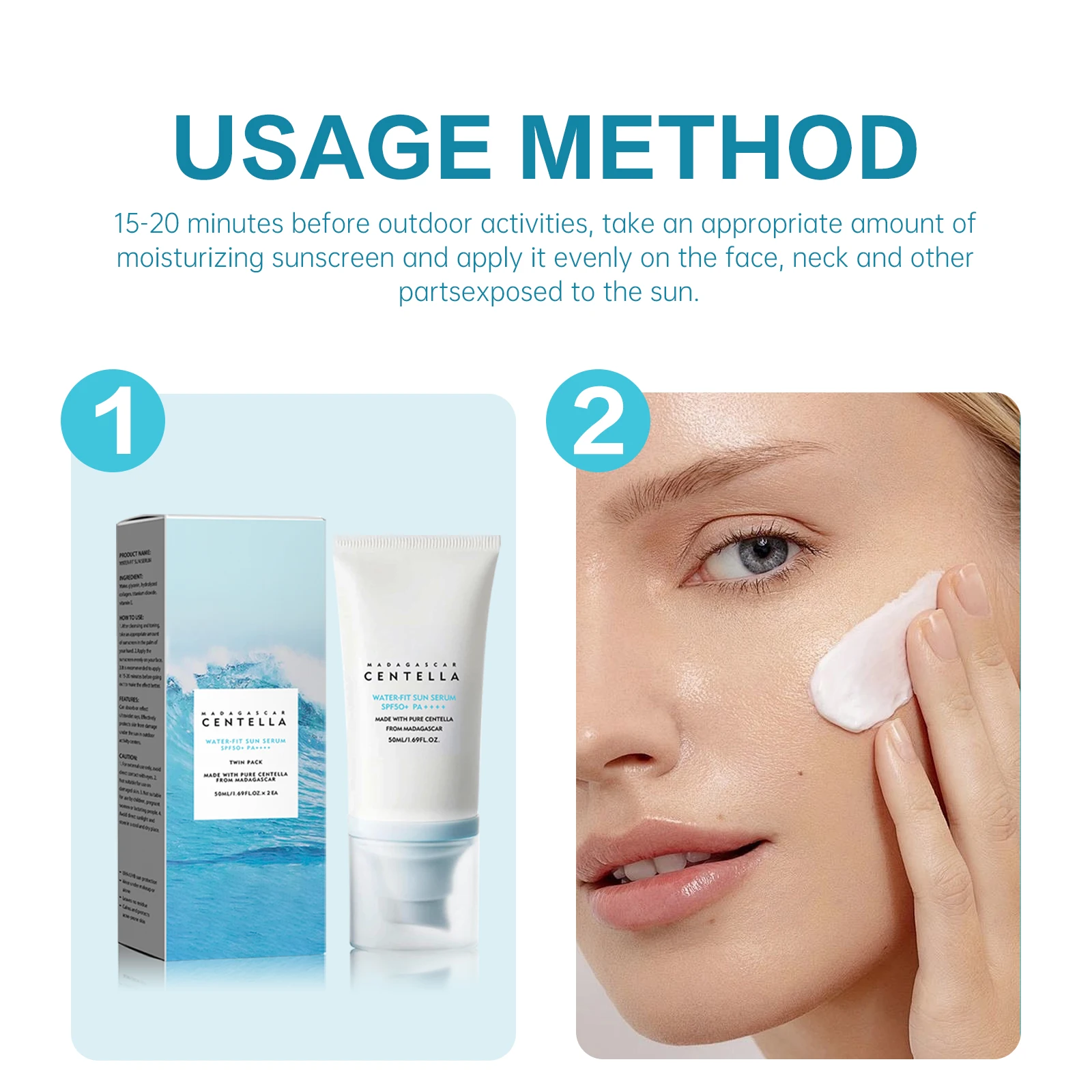 2/1 قطعة SPF50 + كريم وقاية من الشمس Centella قوي للأشعة فوق البنفسجية حماية المياه القائمة على واقية من الشمس الجسم Sunblock ترطيب العناية بالبشرة