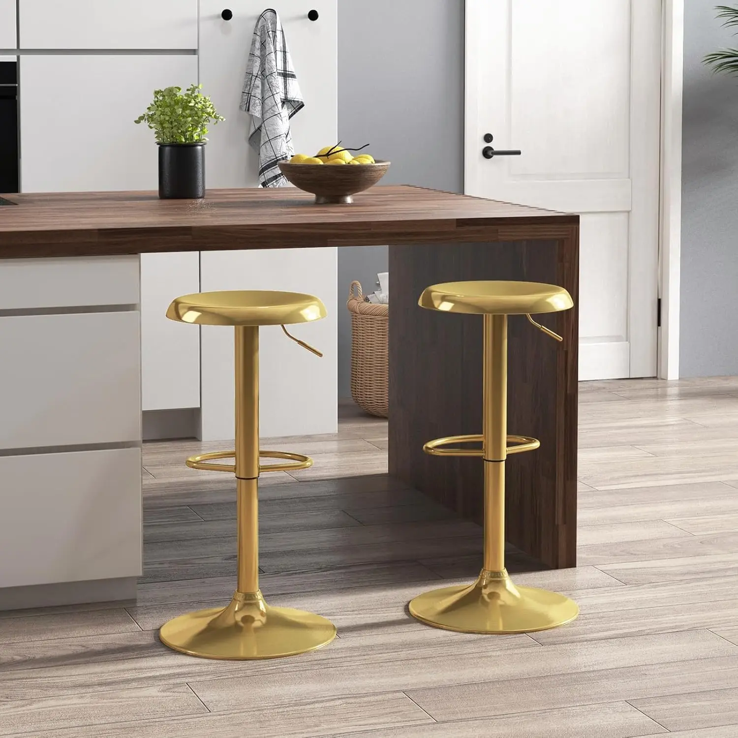 Living Adjustable Bar Stools Set of 2, Swivel Round Metal Airlift Barstools, Backless Counter Height Bar Chairs for Kitchen