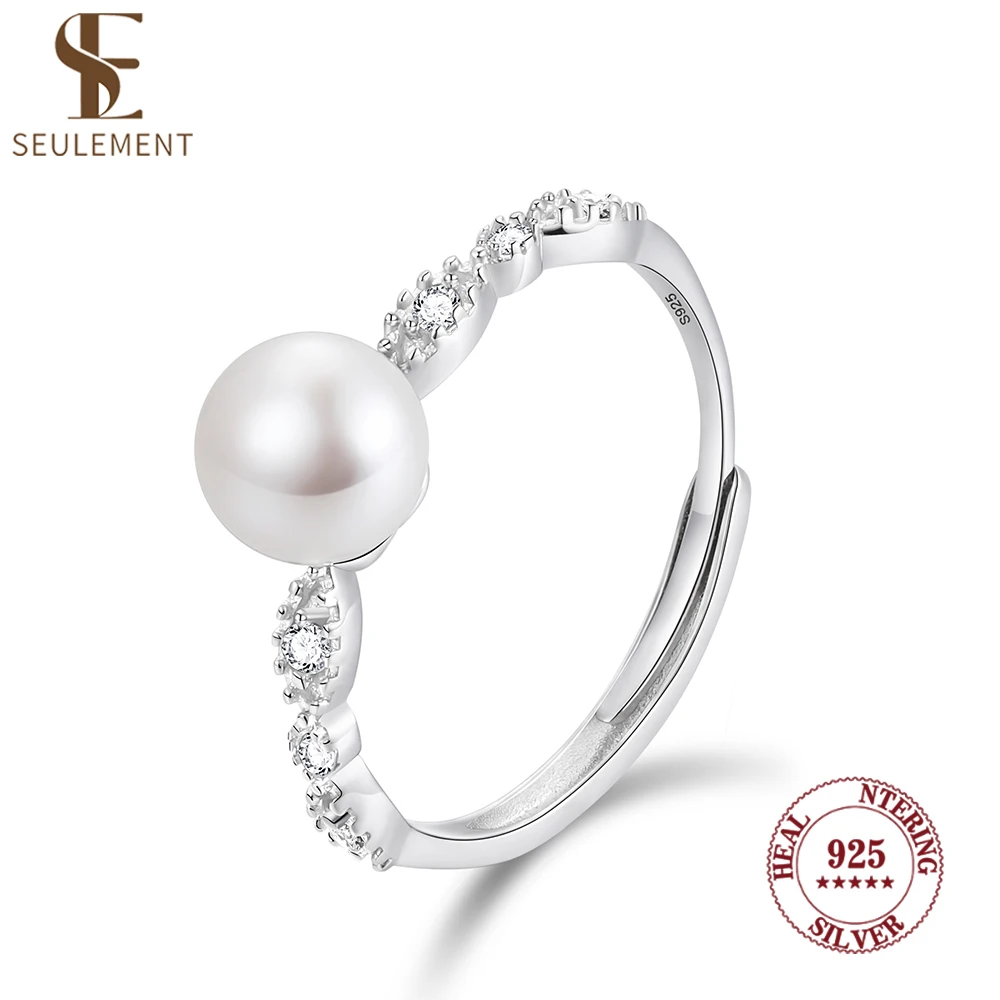 

Seulement из стерлингового серебра 925, регулируемое кольцо с натуральным пресноводным жемчугом и акцентами из циркона, элегантные украшения для женщин, подарок