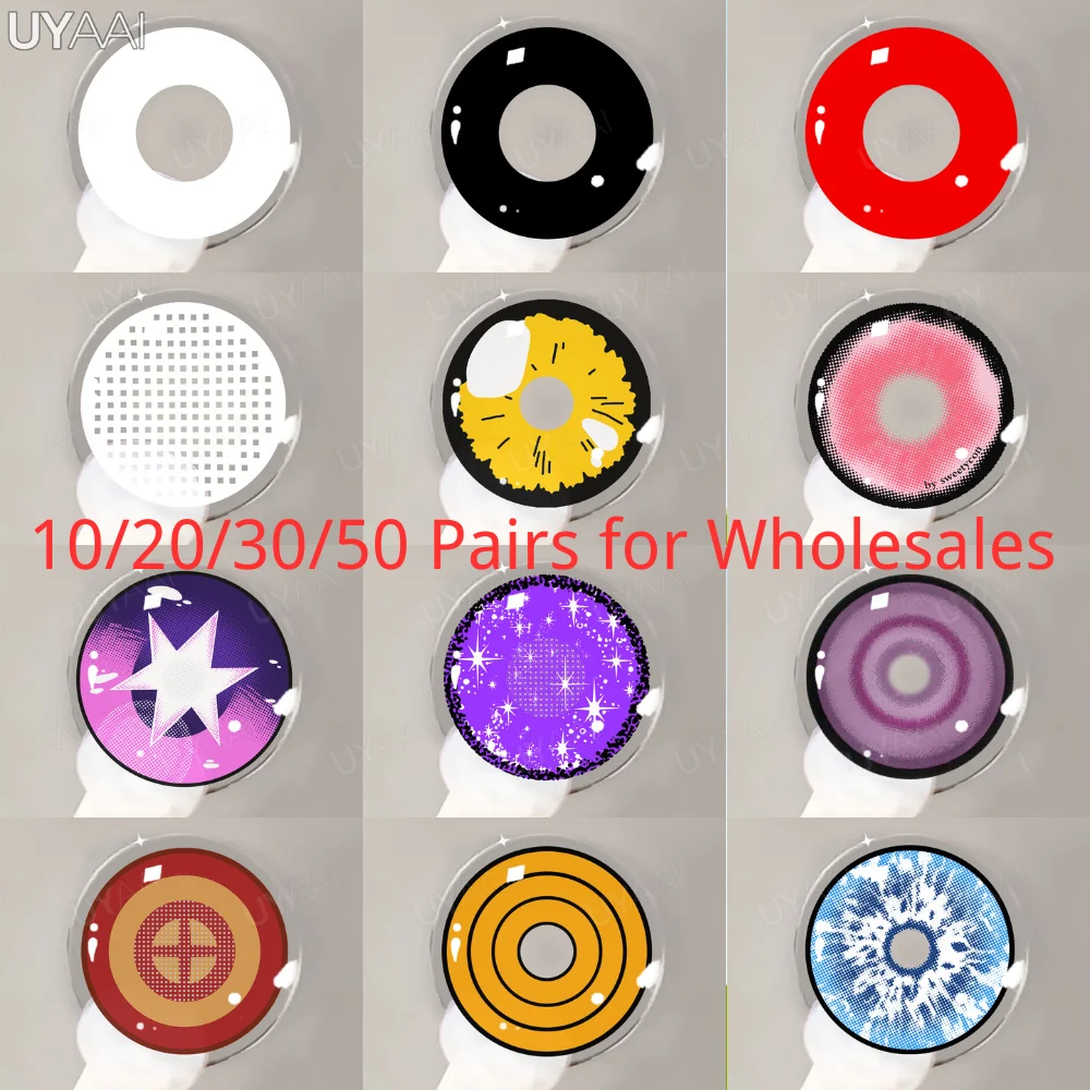 Uyaai Großhandel billige Cosplay Kontaktlinsen weiße Linsen für Halloween schwarz Anime Linsen lila farbige Linse rot Make-up Linse