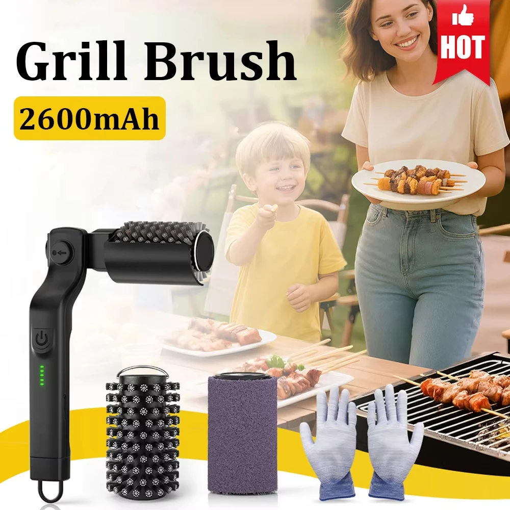 Brosse de nettoyage électrique sans fil XIAOTRE pour grillades, rechargeable, avec tête en acier inoxydable, pour grilles de barbecue
