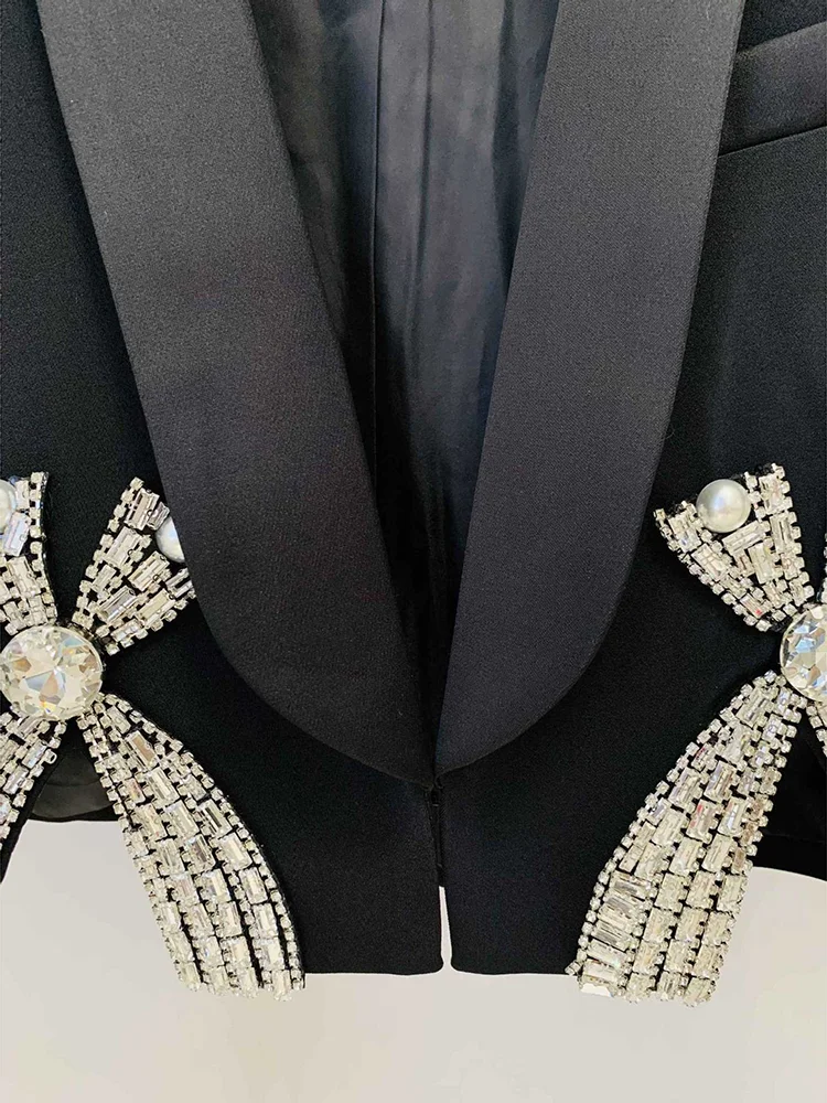 HIGH STREET Newest 2024 Designer Runway Suit Set Women\'s Luxurious Diamonds Beaded Short Blazer Skirt Suit