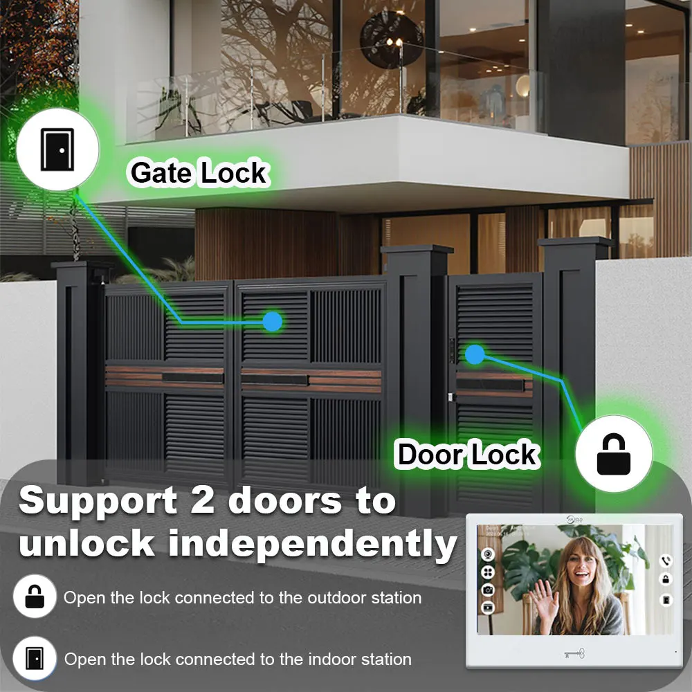 투야 스마트 비디오 초인종 10인치 터치 모니터 1080P 비디오폰 초인종 가정용 아파트 도어락 잠금 해제 인터콤 시스템