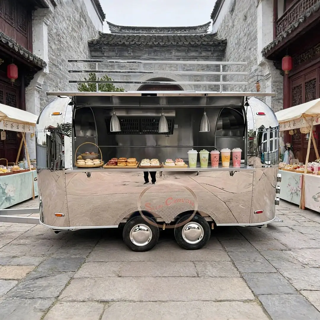 

Stainless Steel Mobile Food Catering Trailer Kitchen Cart with Ventilation System Sink Workstation for Street Food Business