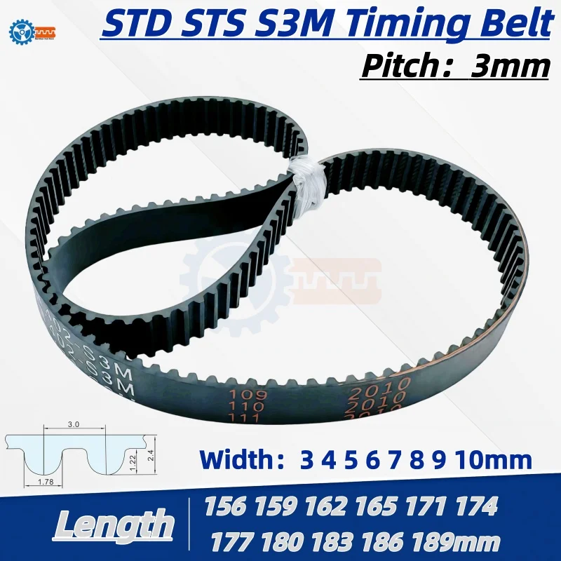 

STD STS S3M Timing Belt Length 156 159 162 165 171 174 177 180 183 186 189-S3M Width 3 4 5 6 7 8 9 10mmRubber Closed-Loop Pulley