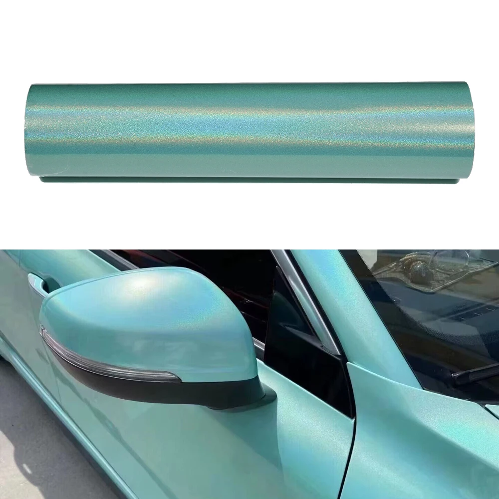 Holographic Rainbow Laser LightGreen Film PVC Glossy Vinyl Wrap for Car Interior Motorcycle Decals Sheets 50x152cm