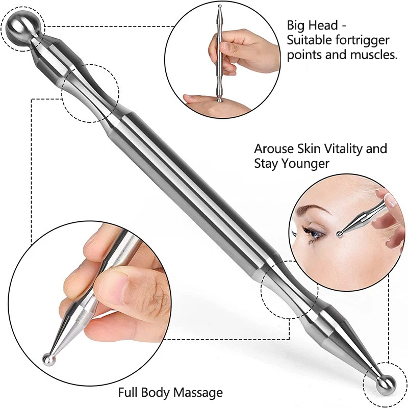 Acupuncture Pen Stainless Steel Deep Tissue Massager Dual Head Facial Reflexology Acupressure Bar for Body Meridian Relief Pain