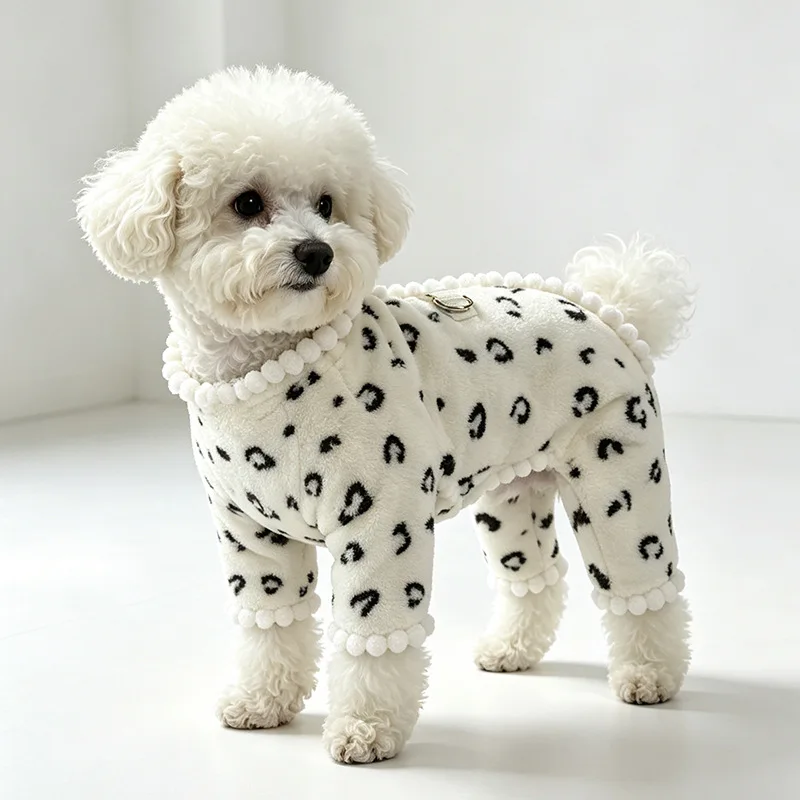 Winter Autumn Warm Four Legged Back Opening Fleece Pet Jumpsuit for Small Dogs Schnauzer Bichon Pomeranian Teddy and Cats