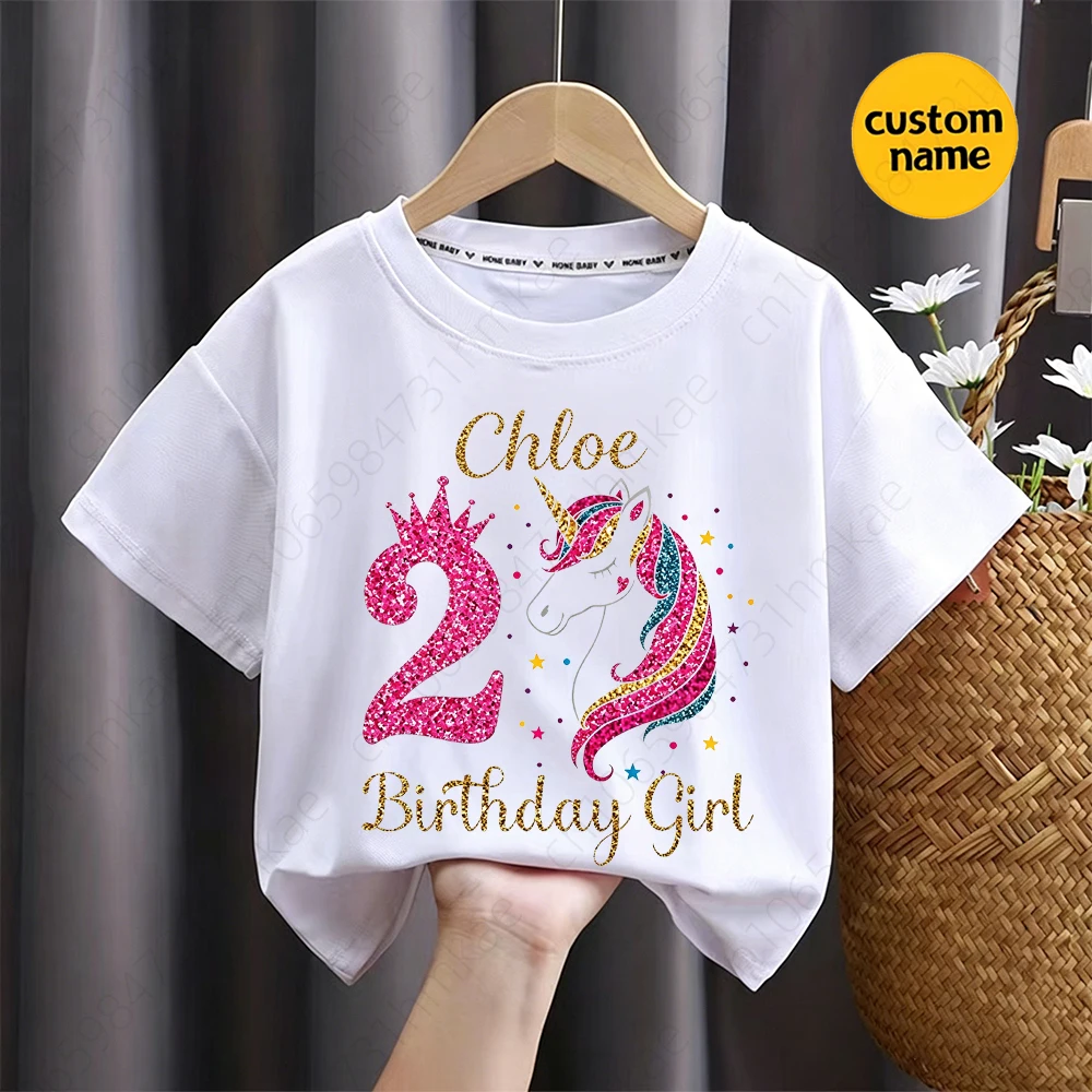 Personalisiertes Mädchen-Einhorn-T-Shirt zum 1.-12. Geburtstag für Mädchen-Partys, Kinder-T-Shirt, Baby-Einhörner-Kleidung, Oberteile, T-Shirts – Detail 3
