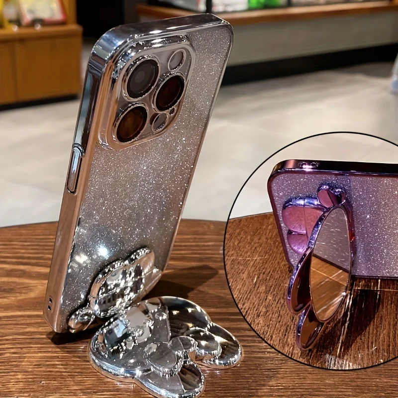 Glitzernder Hasenspiegel mit Farbverlauf und Halterung für iPhone 16 11 12 13 14 Plus 15 Pro Max, Linsenschutz, weiche TPU-Abdeckung – Detail 6